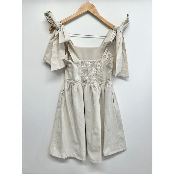 MIOU MUSE Dress Size Small Bow Tie A-Line Mini Linen Blend New - Picture 5 of 12